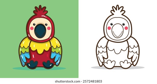 A cute Parrot doll illustration for design element or coloring page element