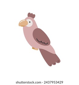 Cute parrot. Flat cartoon vector illustration isolated on white background. For card, posters, banners, printing on the pack, printing on clothes, fabric, wallpaper, textile or dishes.