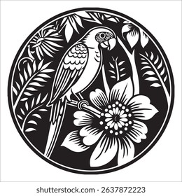 cute parrot image among trees and flowers