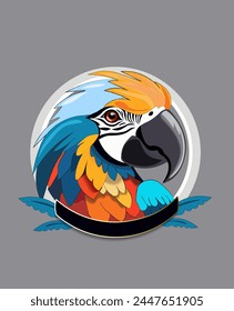 Cute parrot on the grey background 