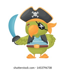 Cute parrot pirate. Vector illustration on white background.