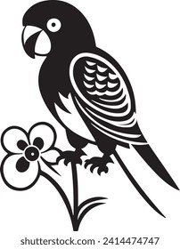 A cute parrot silhouette sitting on a flower..