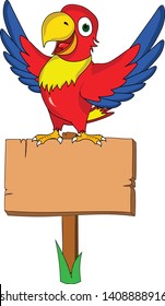 cute parrot standing top of a banner sign open wings