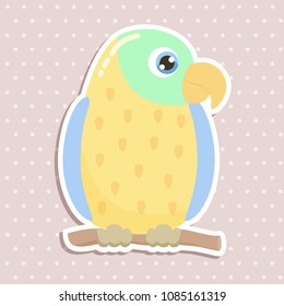 Cute parrot sticker vector illustration. Flat design