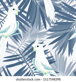 Cute Parrot Summer Seamless Pattern. Tropical Bird Vector Print. Floral Paradise Design with Toucan. Exotic Spring Beach Illustration with Bird.