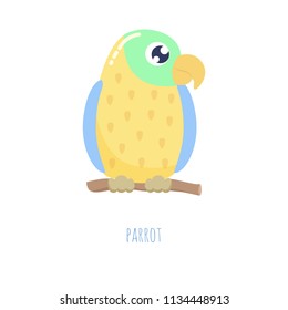 Cute parrot vector illustration. Flat design