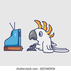 cute parrot watching a tv. Animal cartoon Isolated Flat Style Sticker Web Design Icon illustration Premium Vector Logo mascot character