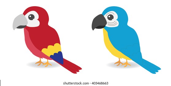 Cute parrots, ara parrots, red parrot, blue parrot vector