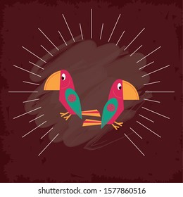 cute parrots mexican culture icons vector illustration design