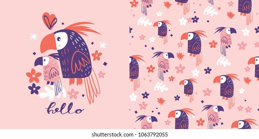 Cute Parrots .seamless pattern