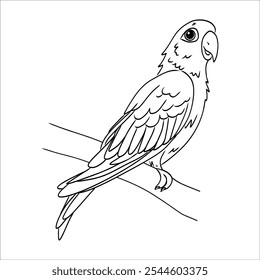 cute parrots sitting on a branch doodle hand drawn linear vector illustration