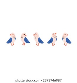Cortar loros con varios estilos de cabeza. Ilustración de dibujos animados al estilo infantil. Imágenes para decorar tarjetas de felicitación, portadas de libros, publicaciones en medios sociales y otros