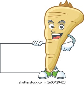cute parsnip cartoon character with a board