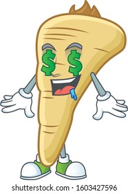 Cute parsnip with Money eye cartoon character design