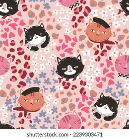 Cute Party Cat Birthday theme  seamless pattern Vector illustration , Design for fashion , Kids, Child ,fabric, textile, wallpaper, cover, web , wrapping and all prints 
