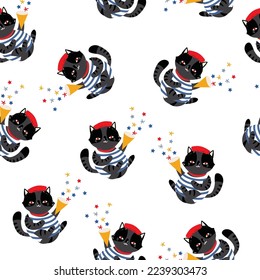 Cute Party Cat Birthday theme  seamless pattern Vector illustration , Design for fashion , Kids, Child ,fabric, textile, wallpaper, cover, web , wrapping and all prints 
