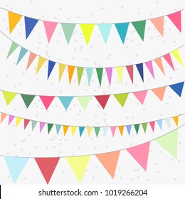 
Cute party decoration, multicolored festive garland of tissue paper. Vector banner template for the holidays with a garland for decoration.