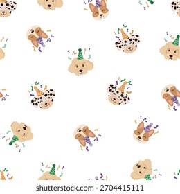 Cute Party Dogs Seamless Pattern