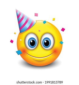 Cute Party Emoji Happy Face Birthday Stock Vector (Royalty Free ...