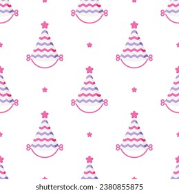 Cute Party hats seamless pattern on white background.