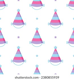 Cute Party hats seamless pattern on white background.