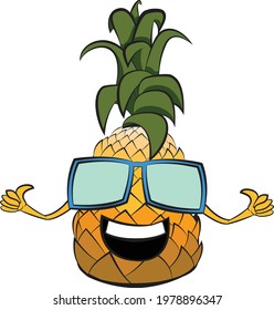 Cute Party Pineapple with Sunglasses. Positive Vibes and Happy Thoughts. Smiling fruit with thumbs up. Cool Summer Graphic. Party Animal.