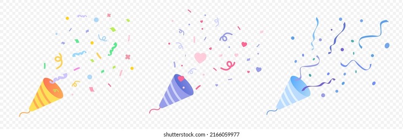 juego de ilustraciones de juego de confeti de punteros adorables. confetti aislado, explosión, petardo, celebración. Dibujo de vectores. Estilo dibujado a mano.