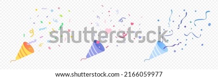 cute party popper confetti set illustration set. confetti isolated, explosion, firecracker,  celebration. Vector drawing. Hand drawn style.