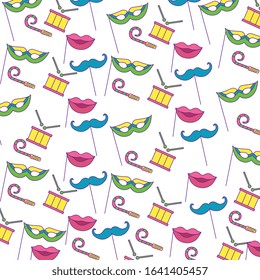 cute party props with drums carnival pattern background over white background. vector illustration
