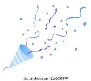 Cute Party Ribbon Popper Confetti Illustration Set. Confetti Isolated, Explosion, Firecracker,  Celebration. Vector Drawing. Hand Drawn Style.