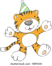 Cute Party Tiger Vector Illustration