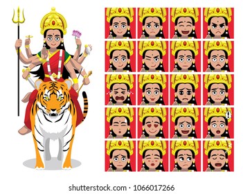 Cute Parvati Cartoon Emotion faces Vector Illustration