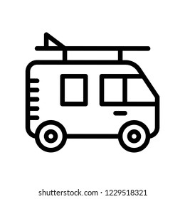 cute passenger surf van or bus car outline icon editable stroke design.