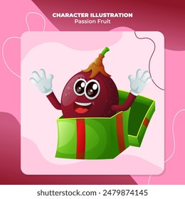 Cute passion fruit character appear in the gift box. Perfect for kids, merchandise and sticker
