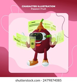 Cute passion fruit character in metaverse. Perfect for kids, merchandise and sticker, banner promotion or blog
