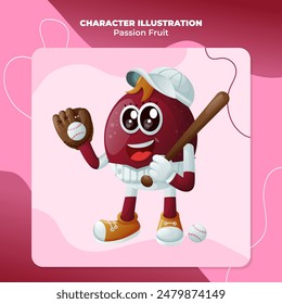 Cute passion fruit character playing baseball. Perfect for kids, merchandise and sticker, banner promotion or blog
