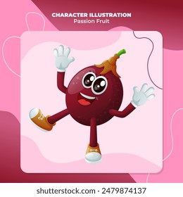 Cute passion fruit character smiling with a happy expression. Perfect for kids, merchandise and sticker
