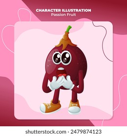 Cute passion fruit character with a surprised face and open mouth.  Perfect for kid
