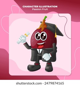 Cute passion fruit character wearing a graduation cap and holding a diploma. Perfect for kid
