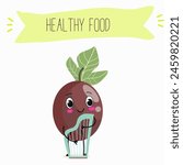 Cute passion fruit characters, funny fruits, funny berry with different activities. Flat vector illustration. Organic food, healthy food, illustrations for kids menu, invitations.