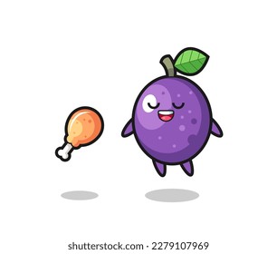 cute passion fruit floating and tempted because of fried chicken , cute style design for t shirt, sticker, logo element
