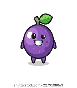 linda mascota de fruta de la pasión con una cara optimista, diseño de estilo lindo para camiseta, pegatina, elemento logotipo