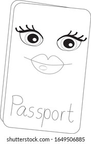 Cute passport cover icon. Vector coloring object.