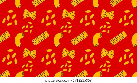 Cute pasta doodle pattern mixing fun noodle icons and soft geometric flow, perfect for pattern collections, kitchen decor and restaurant branding