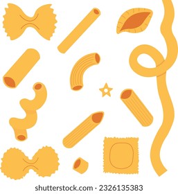 Cute pasta illustration Different types of pasta 