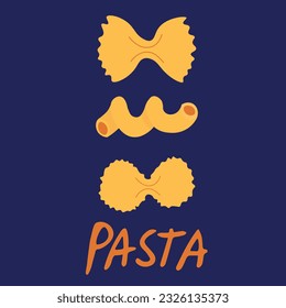 Cute pasta vector illustration Different types of pasta on a blue background