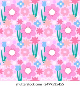 cute pastel abstract flowers seamless pattern illustration