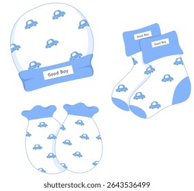 Cute Pastel Baby Boy Essential Set include Gloves, Socks, Hat
