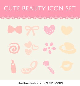 cute pastel beauty and make up cartoon icon set