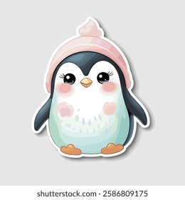 Cute pastel blue penguin character with big eyes and soft details